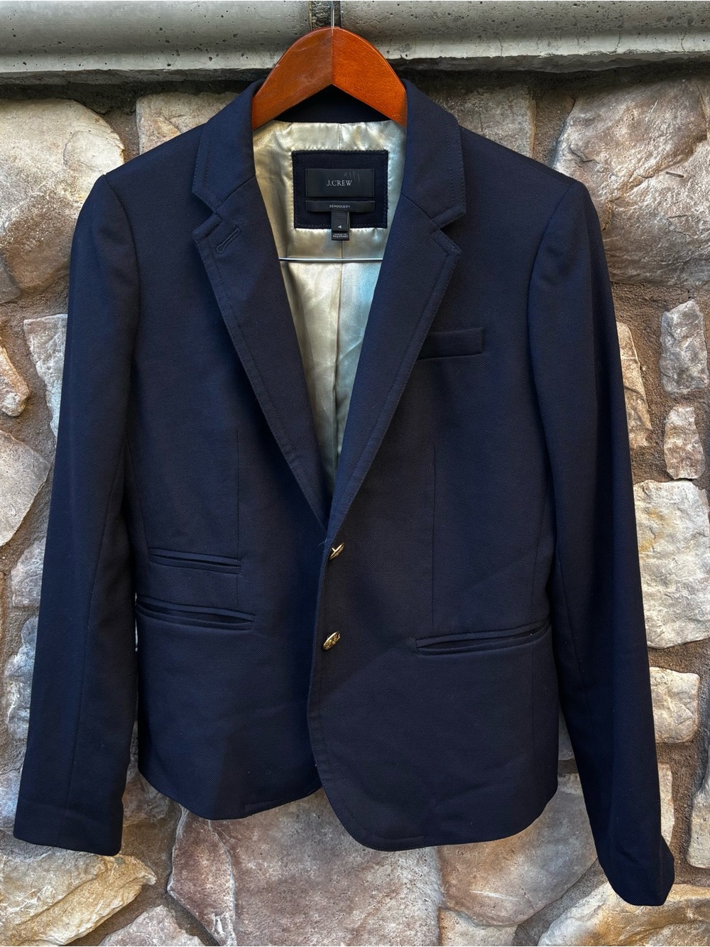 J. Crew Schoolboy Blazer Jacket Dark Navy Women's Size 4 Wool Gold Buttons - Picture 2 of 10